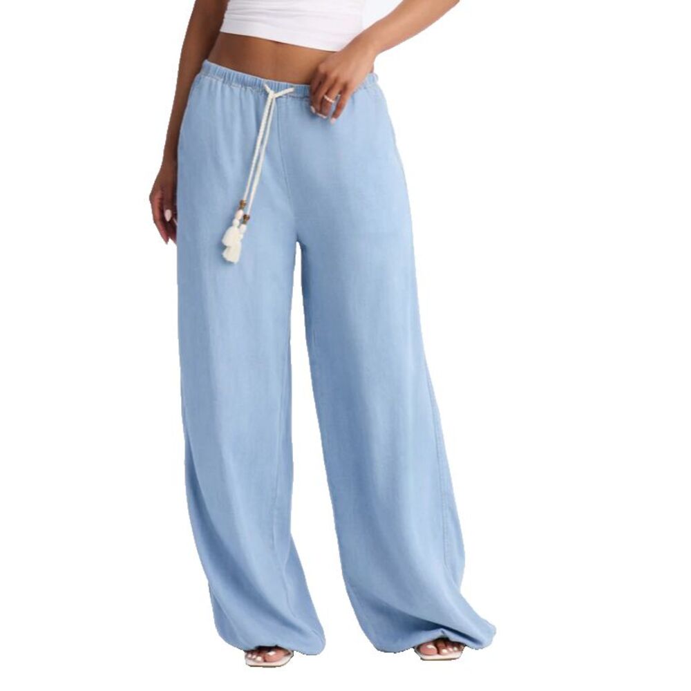 Fashion Nova Passport Ready Loose Fit Tie Waist Drapey Jeans Light Wash S NWT